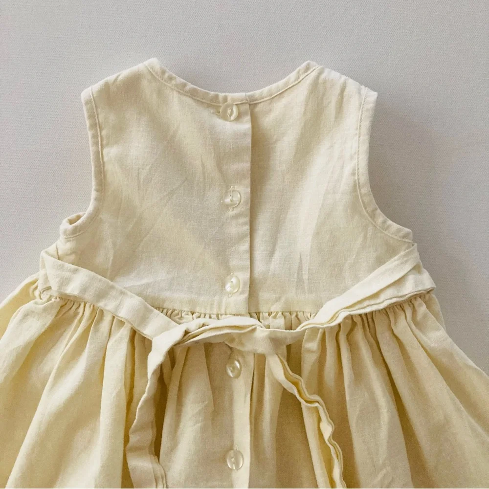 First Impressions Baby Girl 12 Months Yellow Smocked Linen Dress Spring Easter - Picture 3 of 8